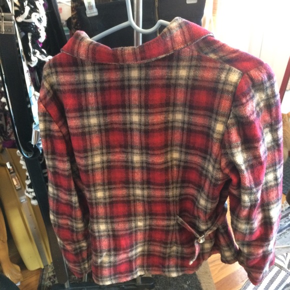Fresno Sport 💋Plaid Maroon Zip Up Jacket Chic - Picture 3 of 8